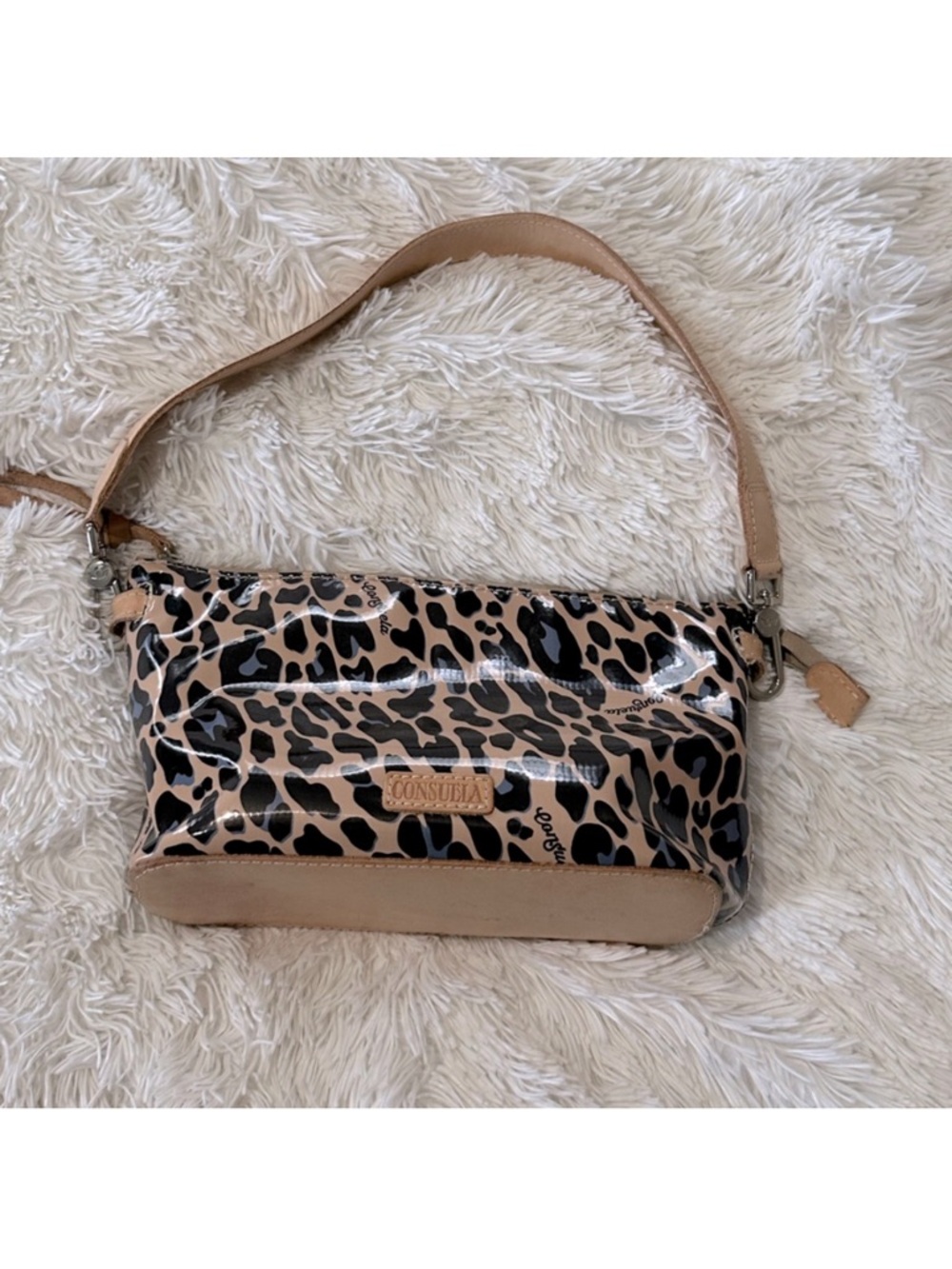 Consuela Leopard Print Crossbody Bag in Tan and Black